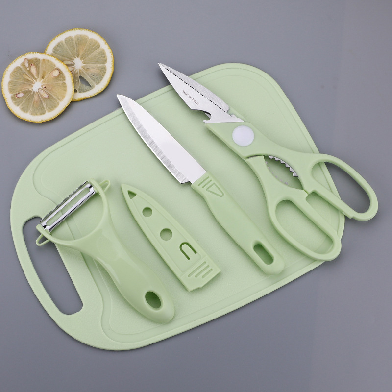 Cuchillo de frutas de acero inoxidable conjunto de cuchillo de planador de melón doméstico dormitorio para estudiantes lindo cuchillo de pelado portátil conjunto de tres piezas