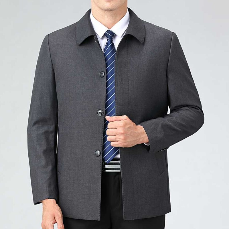 Middle-Aged and Elderly Men's Wool Jacket, Business-Style Lapel, No-Iron Jacket, Dad's Style Button-Up Top, Versatile Casual Coat