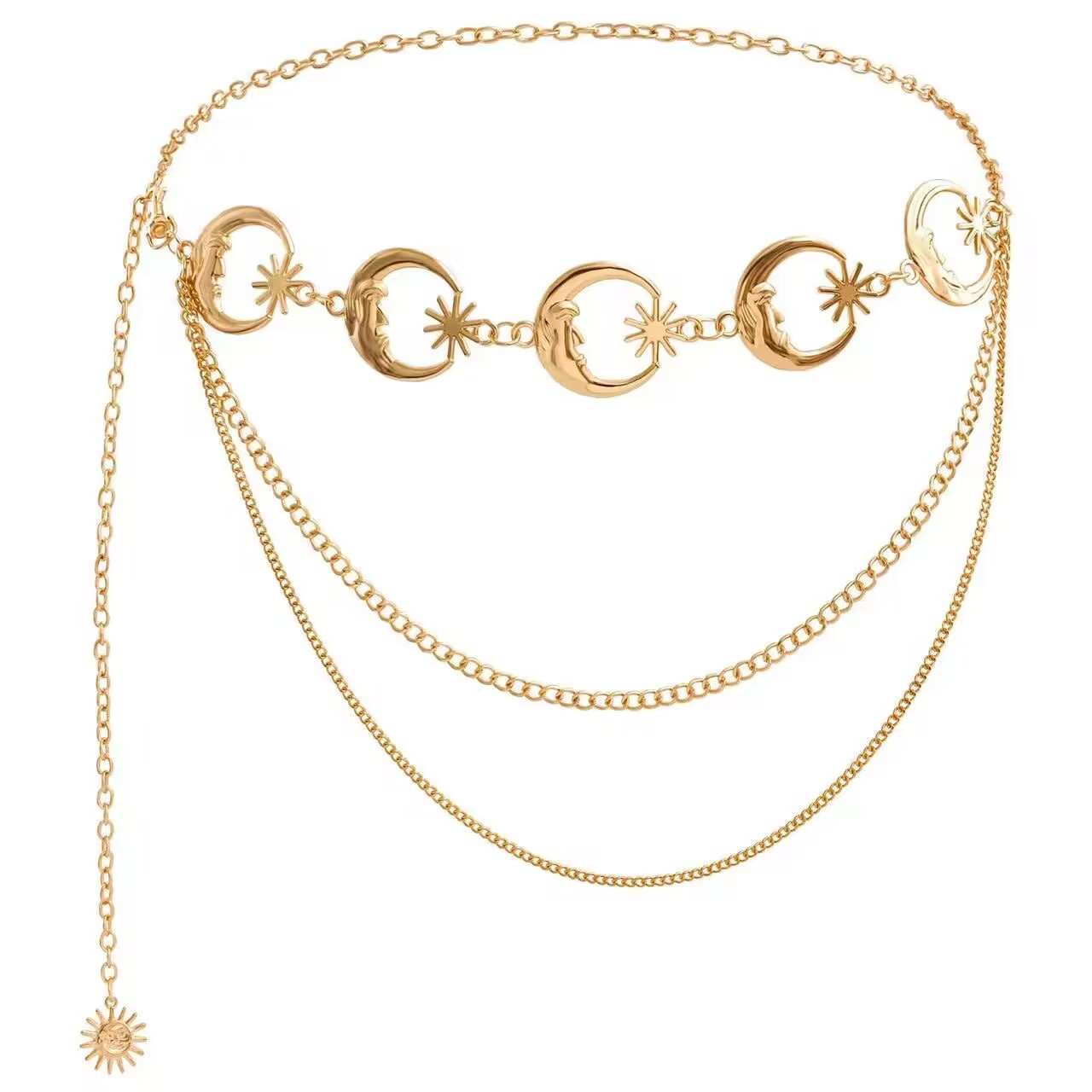 Cadena de cintura de comercio exterior para mujer cinturón de girasol de metal para mujer cadena de cuerpo vestido ajustable de atmósfera transfronteriza europea y americana para mujer