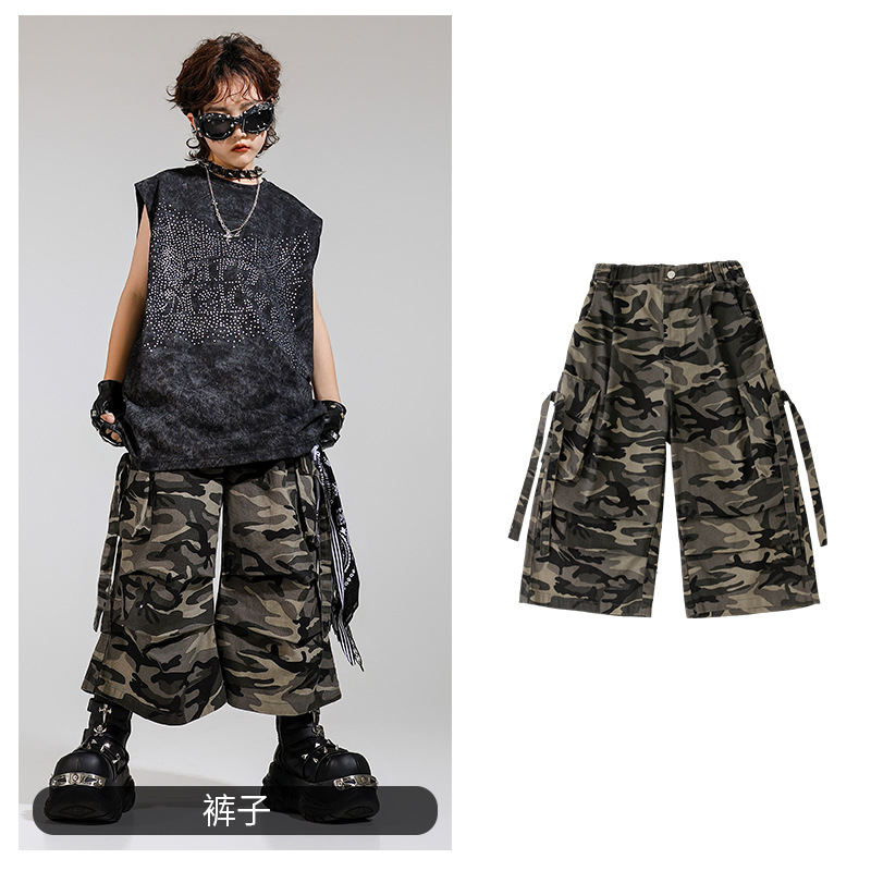 Disfraz de niño de baile callejero para niños, traje de chaleco sin mangas de diamantes calientes para niños guapos