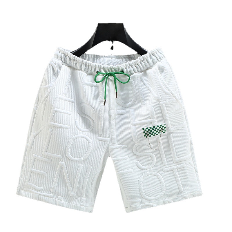 Pantalon d'été fin et décontracté pour hommes, ample, tendance, marque tricotée, plage, cinq points, pantalons de sport, grands shorts et pantalons moyens_voghion.com