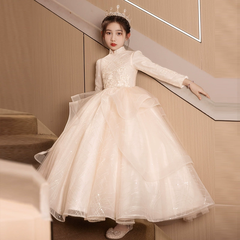 Красота девушки платье платье осенняя и зимняя цветочница с длинными рукавами