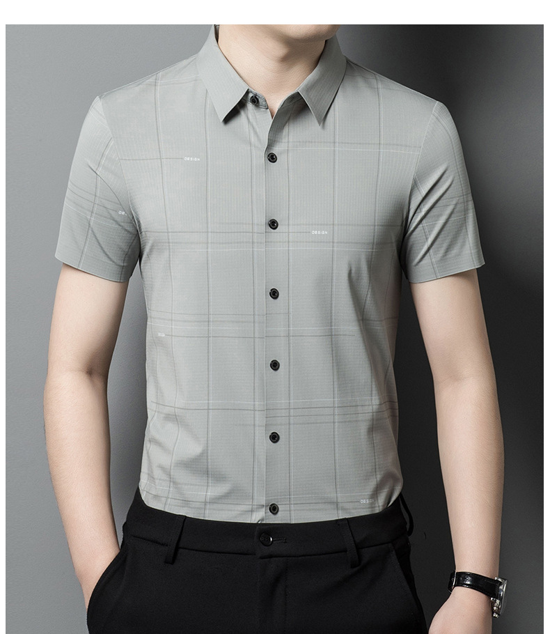 2024 sommer Hemd Licht Reife Casual Check Kurzen ärmeln Atmungsaktive Bequeme Flip Kragen Gedruckt männer Strickjacke_voghion.com