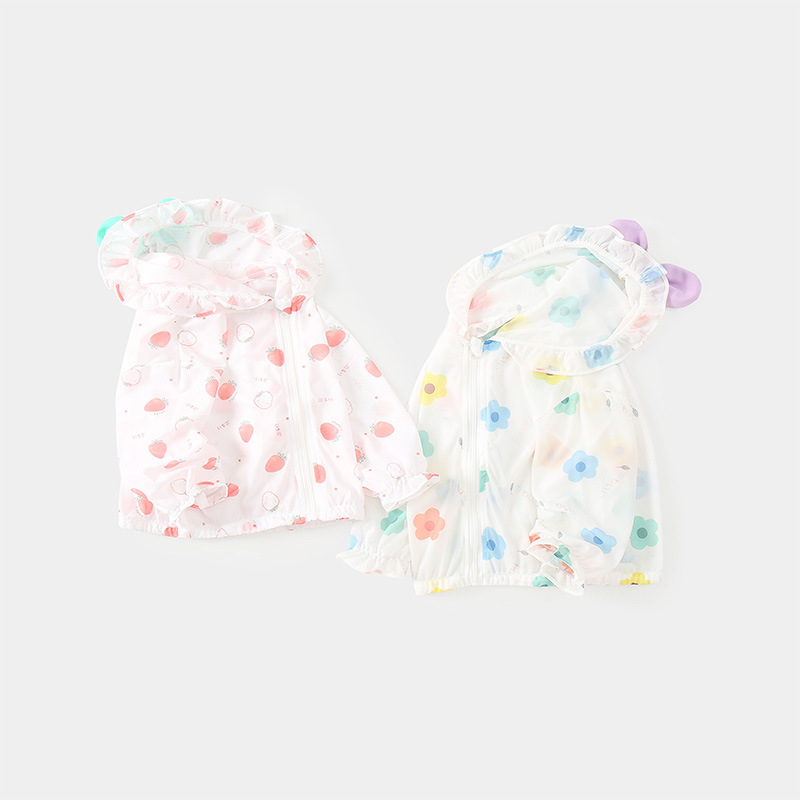 Children's Sun Protective Outerwear, Summer Thin Version 2023 New Model, Small and Medium Children's Sun Protective Clothing, Ice Silk Cotton Printed Summer Wear for Outdoor Wearing