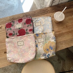 29122 Retro Niche Silk Damask Makeup Bag Large Capacity Portable Storage Toothbrush Bag with Elegant Texture Literary Pen Bag