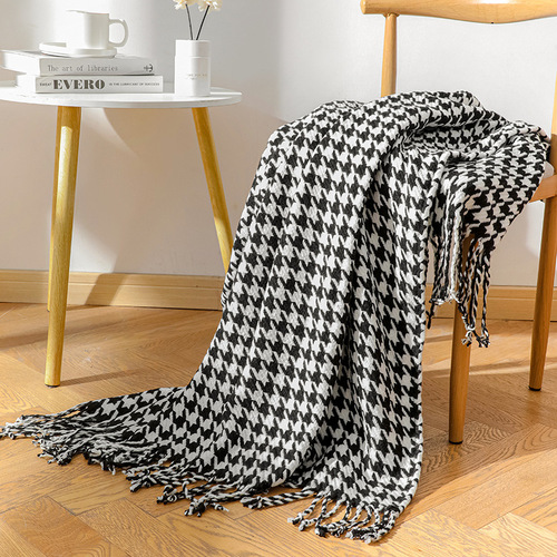 Houndstooth Sofa Blanket Knitted Blanket Office Nap Blanket Bed Builder Bed Flag Bed End Blanket Nordic Style Decorative Blanket