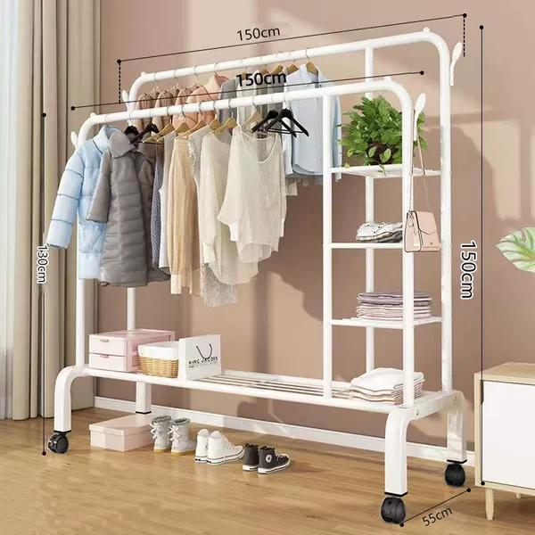 [Hot sale in the store] 150cm white - single layer double pole [side storage net + wheel