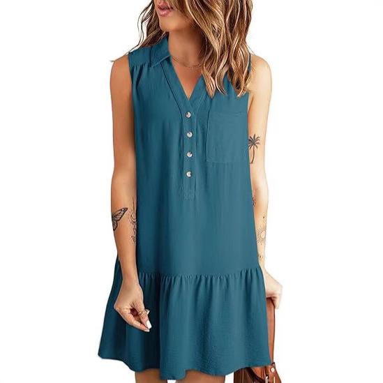 2025 Spring Summer V-Neck Button Sleeveless dress Mini Dress Casual Vest dress 2025 Spring Summer V-Neck Button Sleeveless dress Mini Dress Casual Vest dress