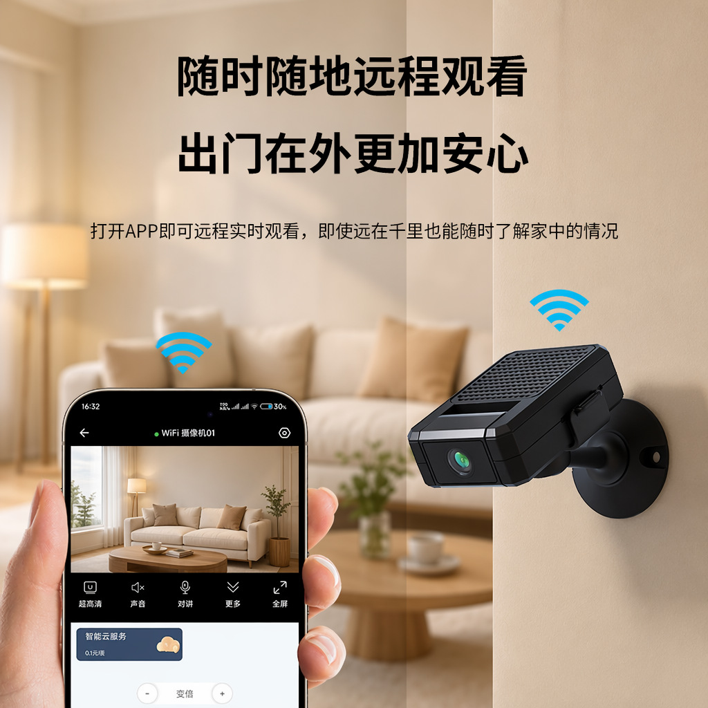 高清WiFi摄像头1080P夜视1200mAh看家护院支持多人分享监控器家用