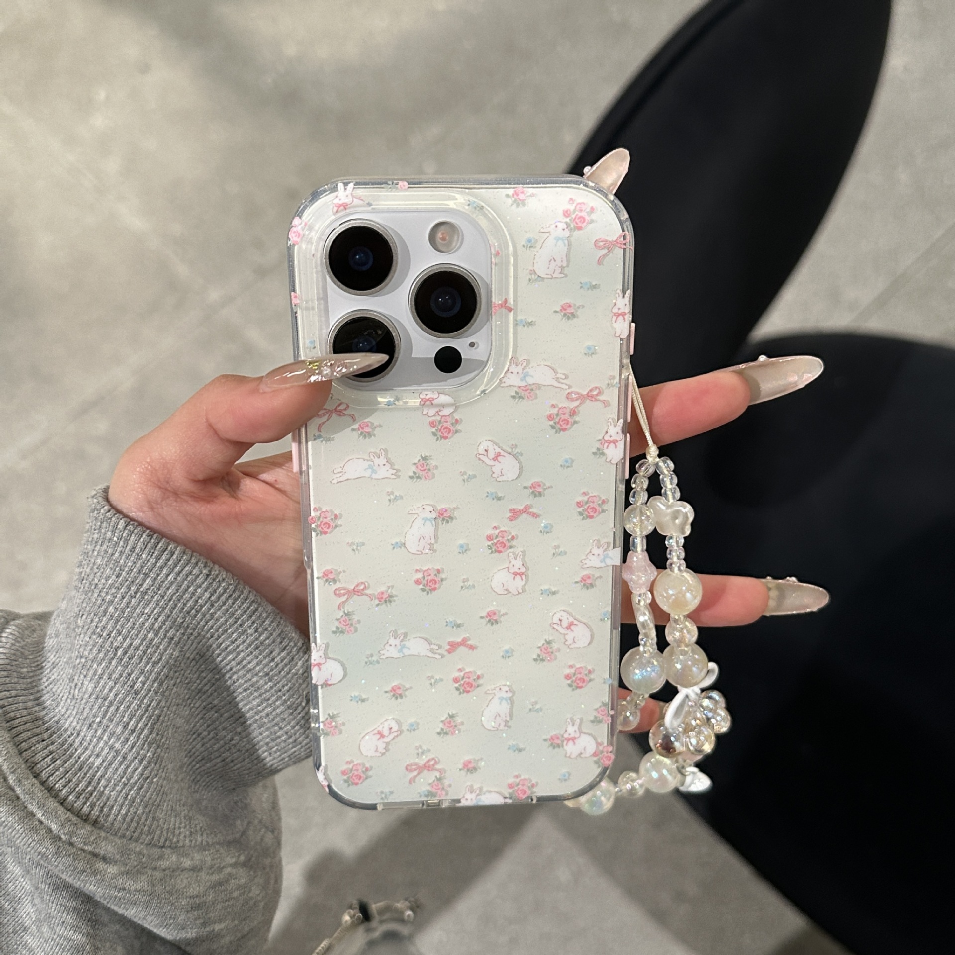 Pequeño conejo floral de brillo fresco para Apple 16ProMax funda para teléfono móvil 15/14 Nuevo 13 verano 15Pro