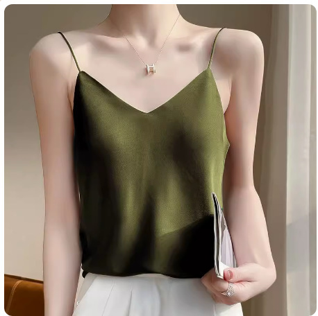 Simulated Silk Camisole Women's Inner Suit Base Acetate Satin Summer V-Neck Design Sexy Outer Top