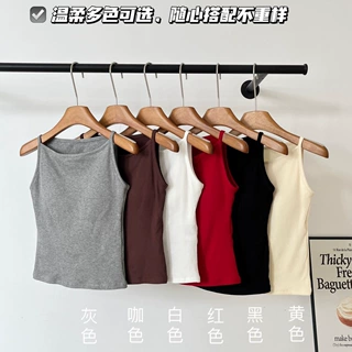 秋冬新款磨毛吊带背心韩系一字领口设计带胸垫可外穿上衣内搭0844