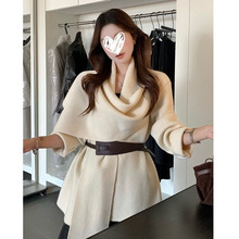 高级氛围感围巾领气质针织外套女2025新秋冬宽松慵懒洋气毛衣开衫