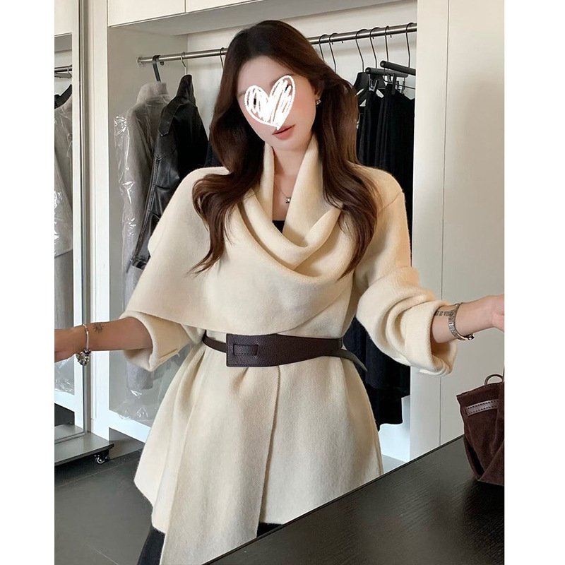 高级氛围感围巾领气质针织外套女2025新秋冬宽松慵懒洋气毛衣开衫