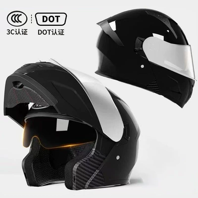 for Men and Women, Open-Face | Motosiklet kaskı (dəbilqə) - bright-black-dot3c-certified-silver-plated-mirror-high-definition-mirror-m54-56-head-circumference