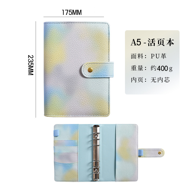 En stock transfronterizo A6 macaron cuaderno color mágico Etiqueta de papel de la perla PU libro de mano A7 libro de hojas sueltas libro de presupuesto en efectivo