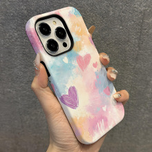渐变爱心手机壳适用iPhone17promax防摔磨砂二合一手机壳苹果16P