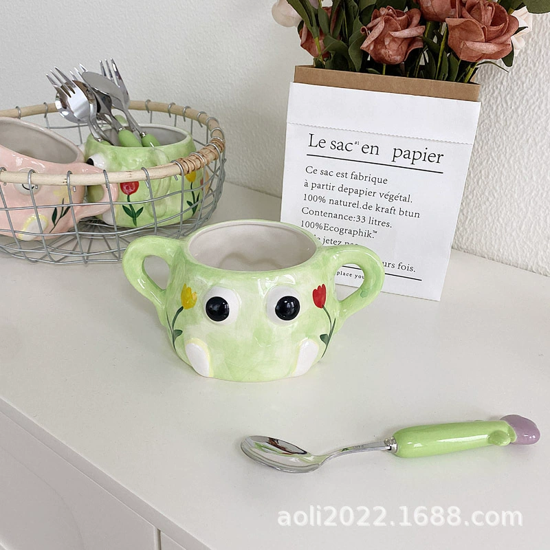 INS Creative Girl Heart Hand -painted Frog Cup Cute Cartoon Breakfast Milk Cup Home Drinking Water Ceramic Cup