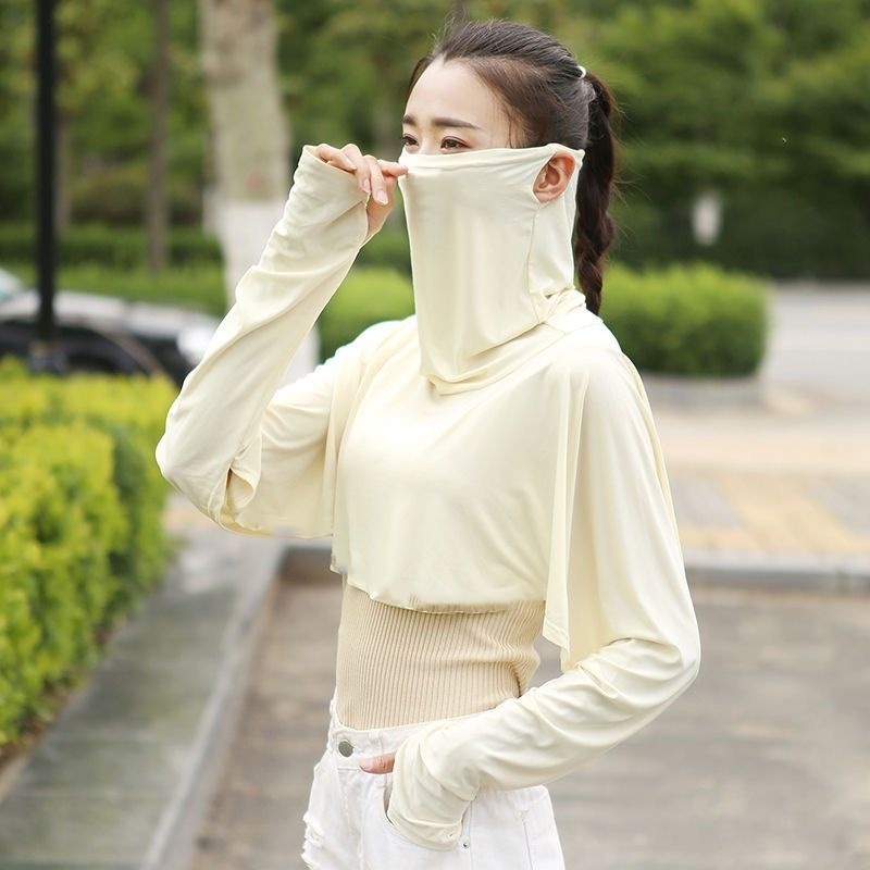 夏のサイクリング用モーダル薄手日焼け止め服、ゆったりとした長袖日焼け止め、顔と首を覆う女性用日焼け止め服|undefined