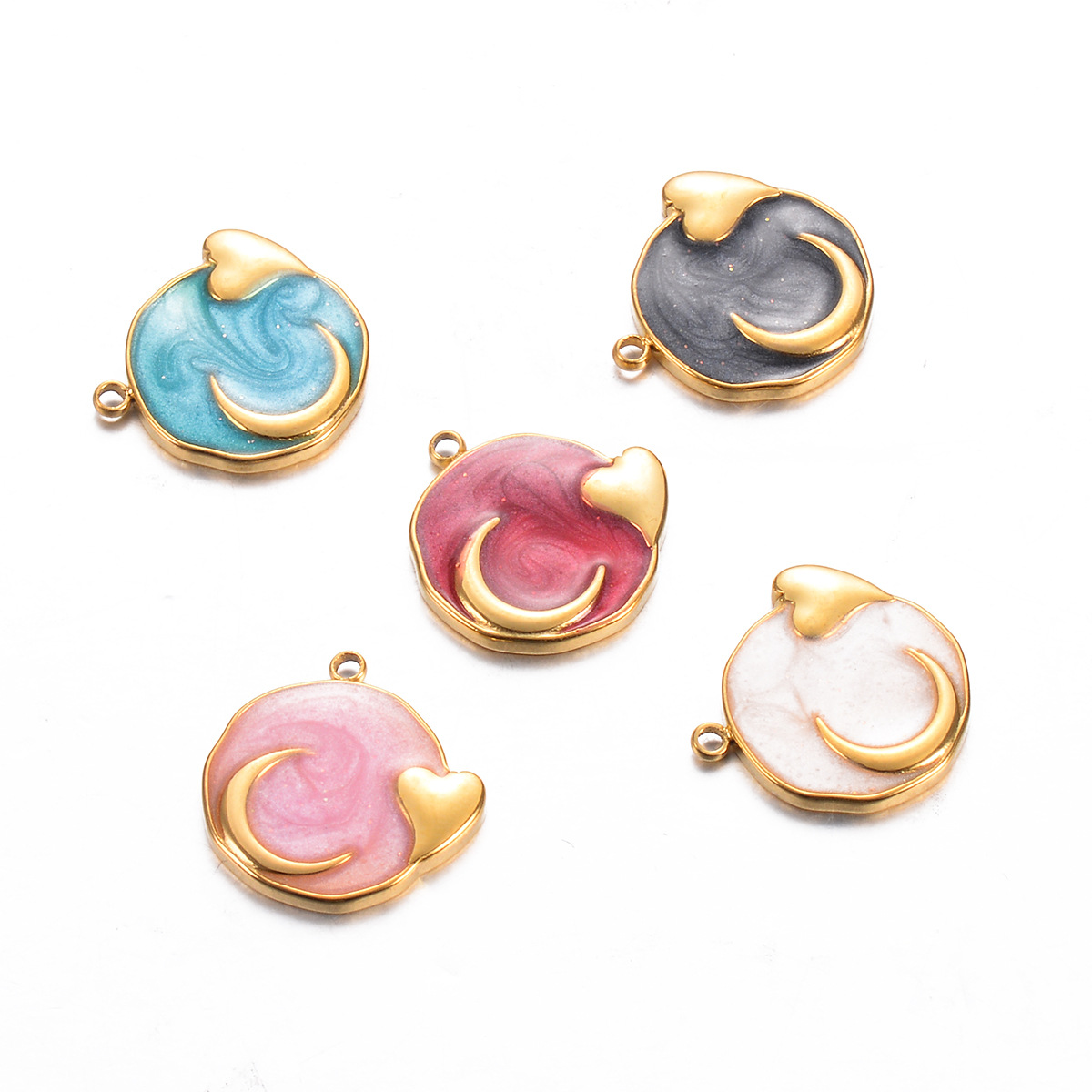 5 PCS/Package Quantity 5 PCS/Package Stainless Steel Moon Heart Shape Pendant