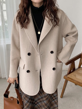 秋冬新款韓版白色雙面羊絨大衣女短款小個子西裝氛圍感羊毛呢外套
