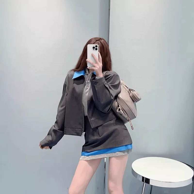 Cute patch, suit with zipper, long-sleeve, jacket, with embroidery
