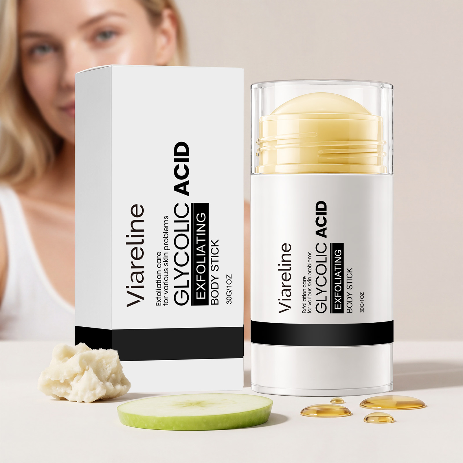 Viareline Fruit Acid Exfoliating Body Stick Gentle Cleansing, Delicate and Smooth, Daily Care for Rough Skin