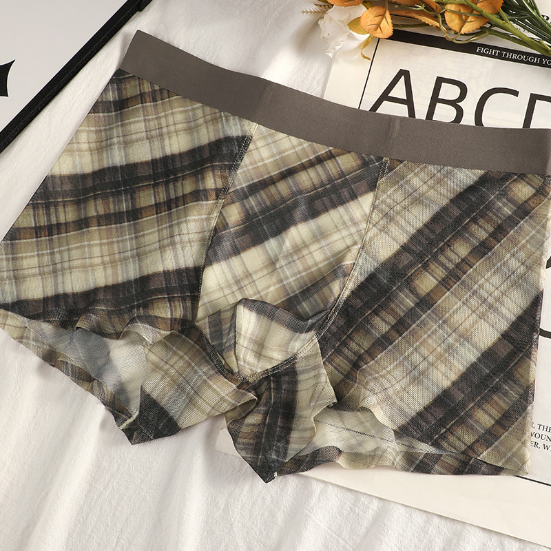 Pantalones interiores de hombre verano nuevo hielo cuadrícula de cintura media fresca malla 10A antibacteriana pantalones transpirables