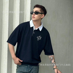 Lujia 25 新しい文字刺繍ボタンポロシャツ半袖 L バージョン Tシャツカレッジスタイル多用途男性と女性のため