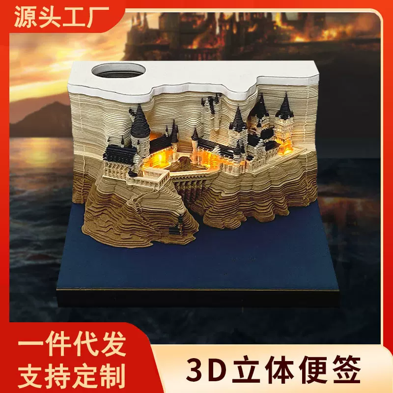 跨境热卖创意桌面摆件纸雕日历哈利波特周边文创礼品3D立体便签本