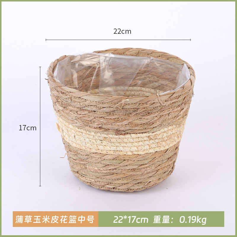 Cesta de tejido de paja explosiva, cesta de tejido de caña simple, cesta de tejido de caña verde interior, oso cub, cub