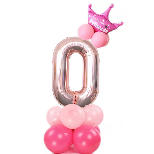 Amazon Cross-border 32-inch Rose Gold Digital Column Aluminum Film Balloon Birthday Party Balloon Decoration Set