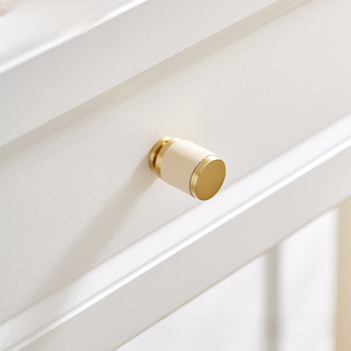 Solid brass cabinet handles from Nordic, luxury leather single-hole wardrobe cabinet drawer minimalist hardware pulls