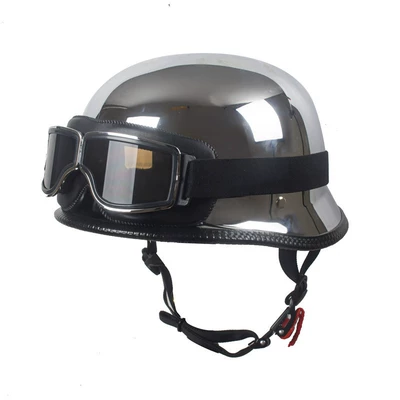 Foreign Trade Helmet, Motorcycle Safety Supplies - 8679-steel-helmet-electroplating-leather-goggles-m57-58cm