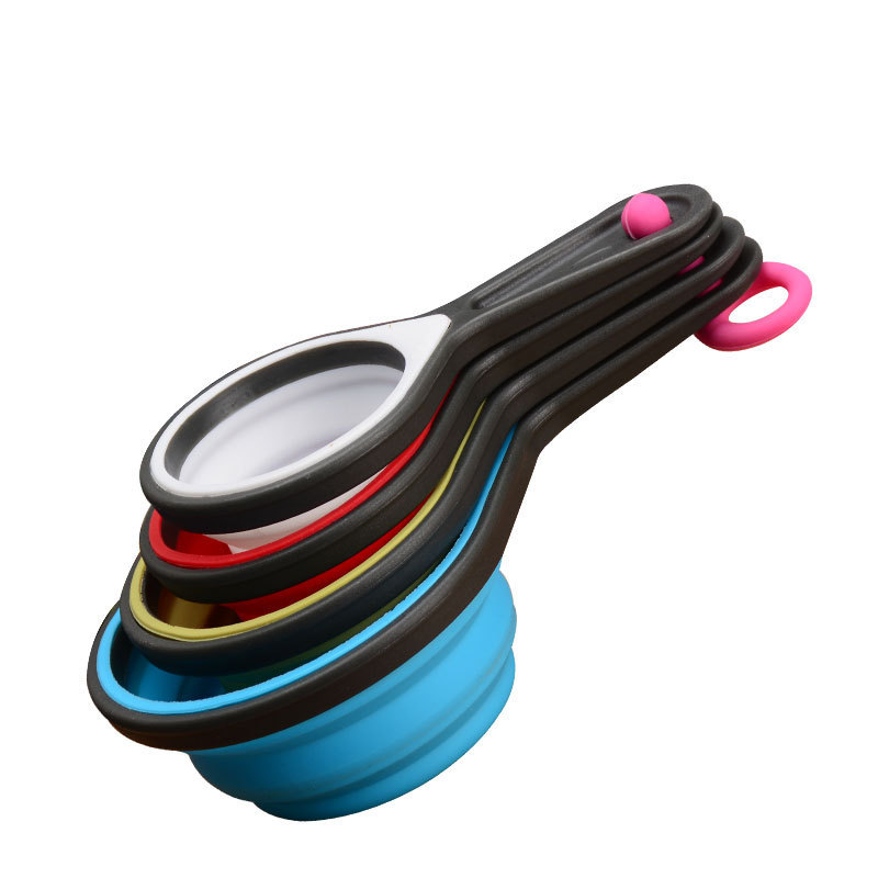 Cuchara de taza de medición 4 piezas con escala de taza de medición doméstica cuchara de taza de medición plegable color taza de medición telescópica en stock al por mayor