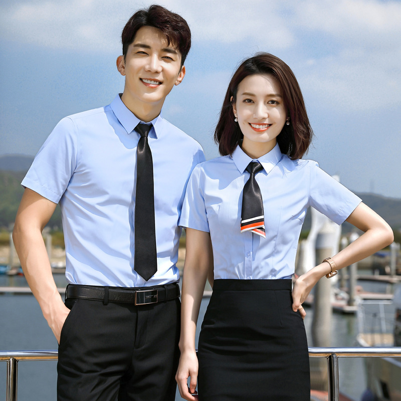 (2개) 여름 반팔 회색 일반 면화 셔츠 슬림 핏 비즈니스 착용 남성과 여성의 동일 스타일 셔츠 도구 사무실 작업 옷