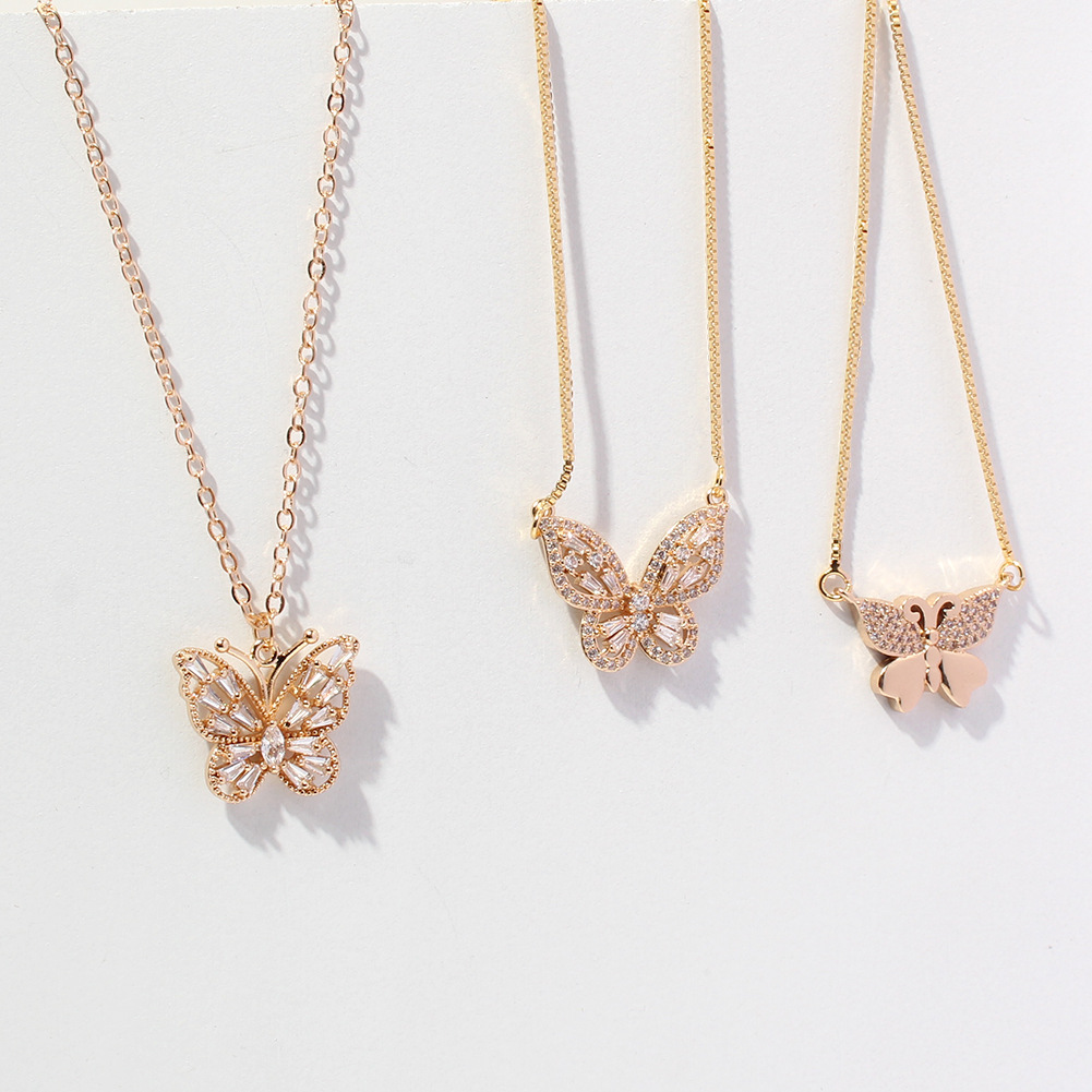 fashion simple rhinestone-studded butterfly necklace wholesale nihaojewelry