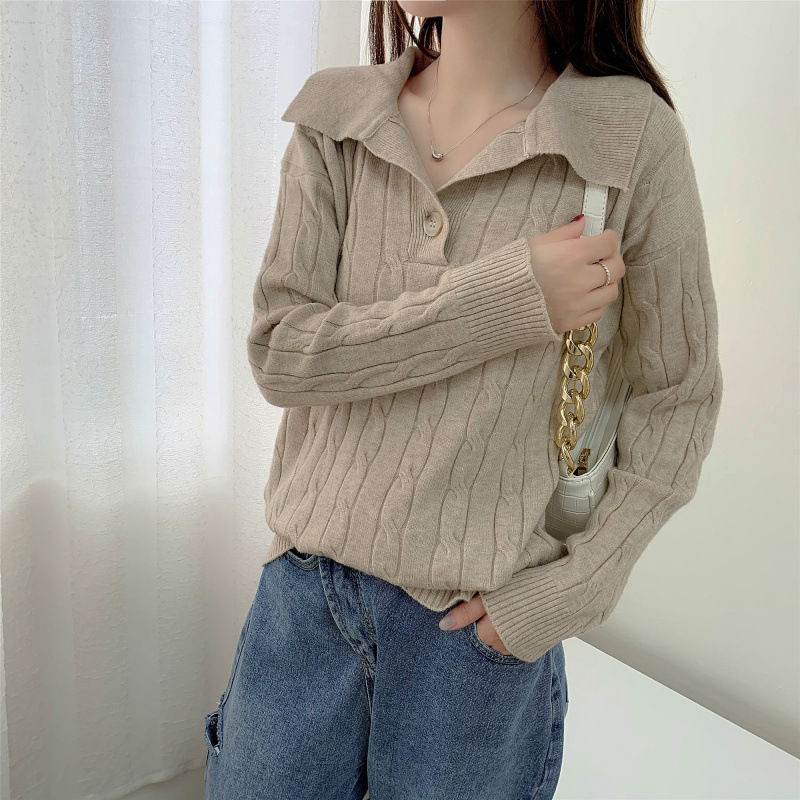 Nuevo suéter de viento perezoso con solapa coreana suelta estilo extranjero torcido chaqueta de moda camiseta de punto de mujer image 9