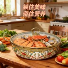 厂家直销珐琅搪瓷炖锅火锅多功能海鲜锅30CM煲汤锅焖锅双汤锅通用