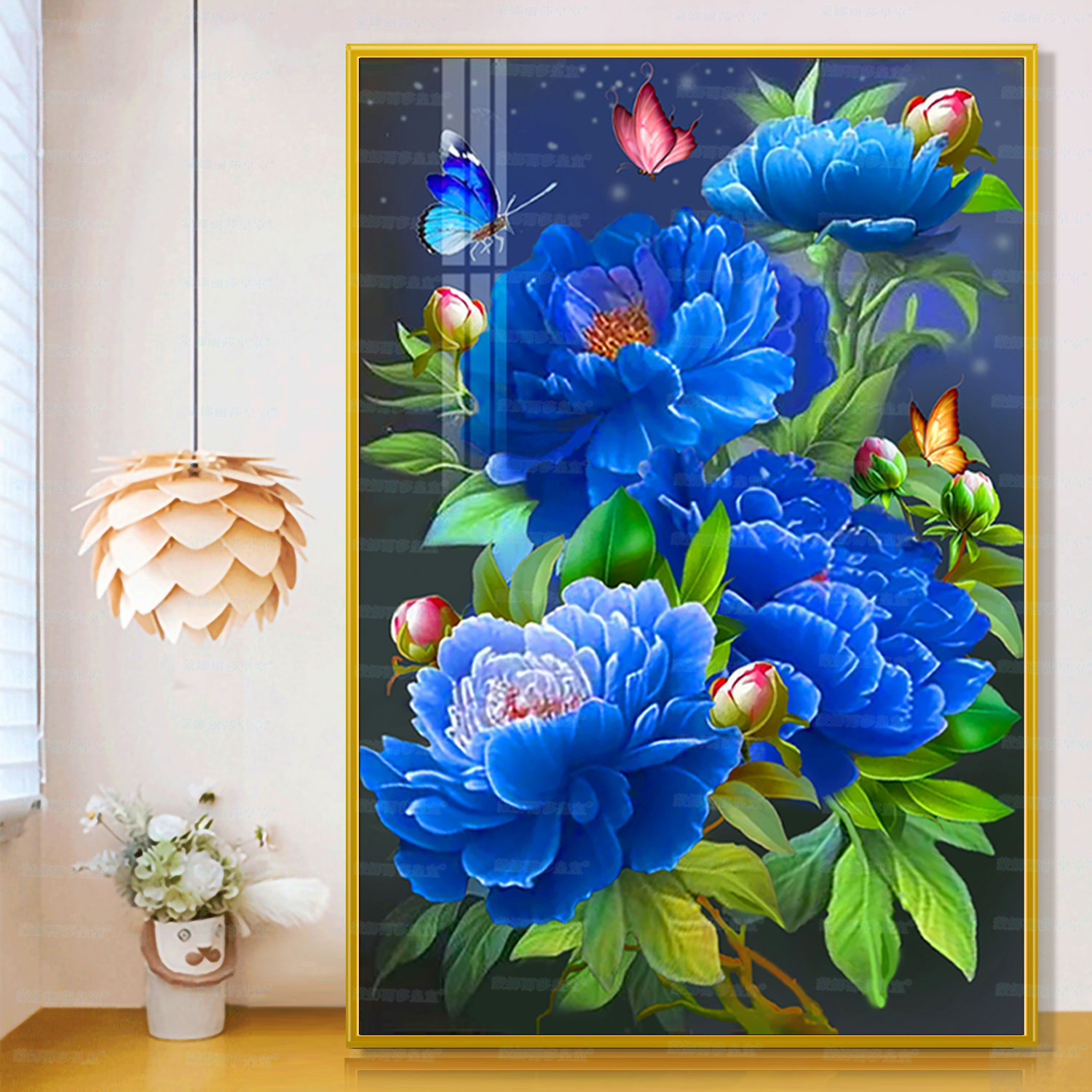 Mona Lisa real Cruz puntada azul peonía nueva flor bordado vertical hecho a mano pintura decorativa hilo bordado image 10