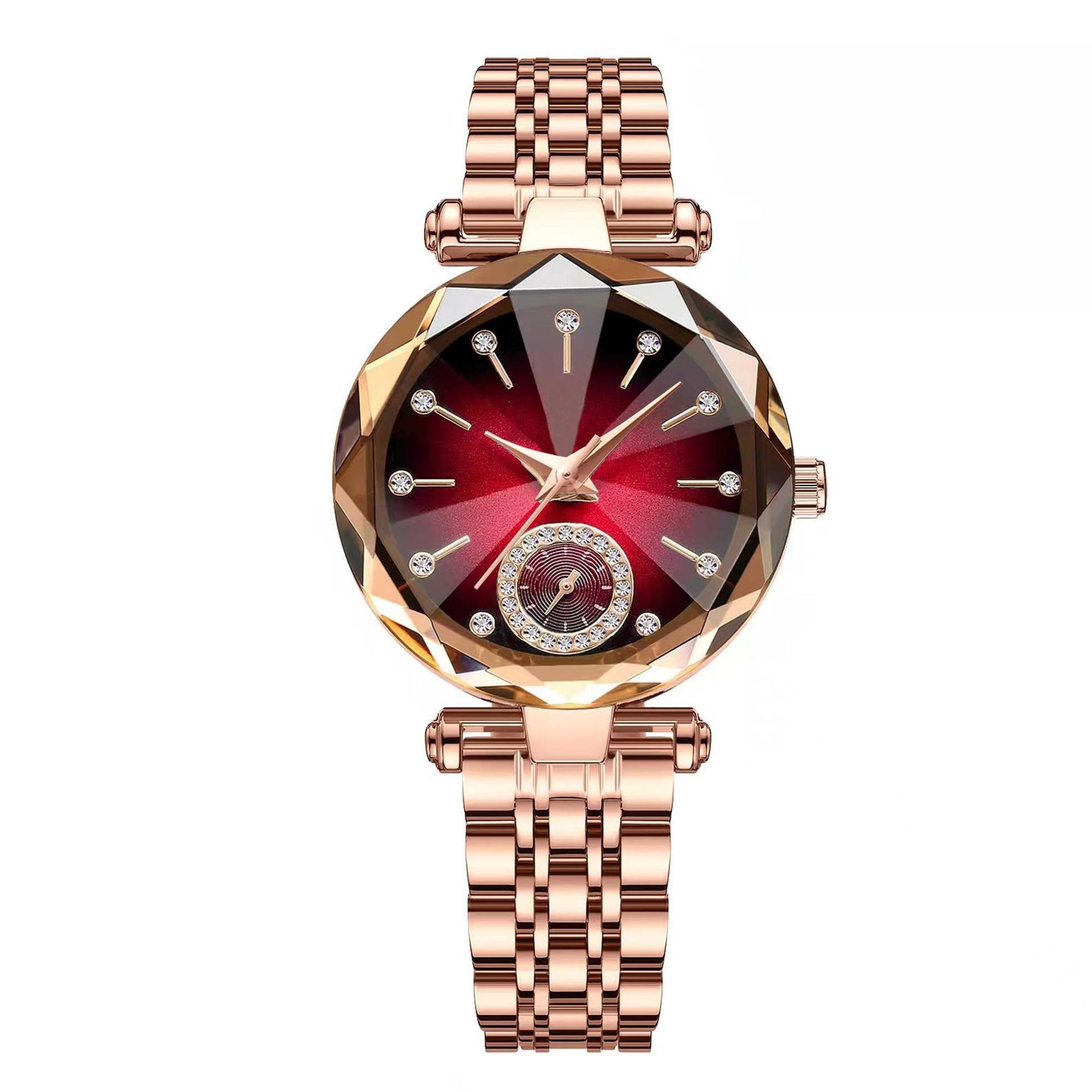 Reloj de cuarzo chapado en oro para mujer, reloj de pulsera retro con correa de cuero y aleación simple de alta calidad, con incrustaciones de diamantes, para estudiantes de secundaria.