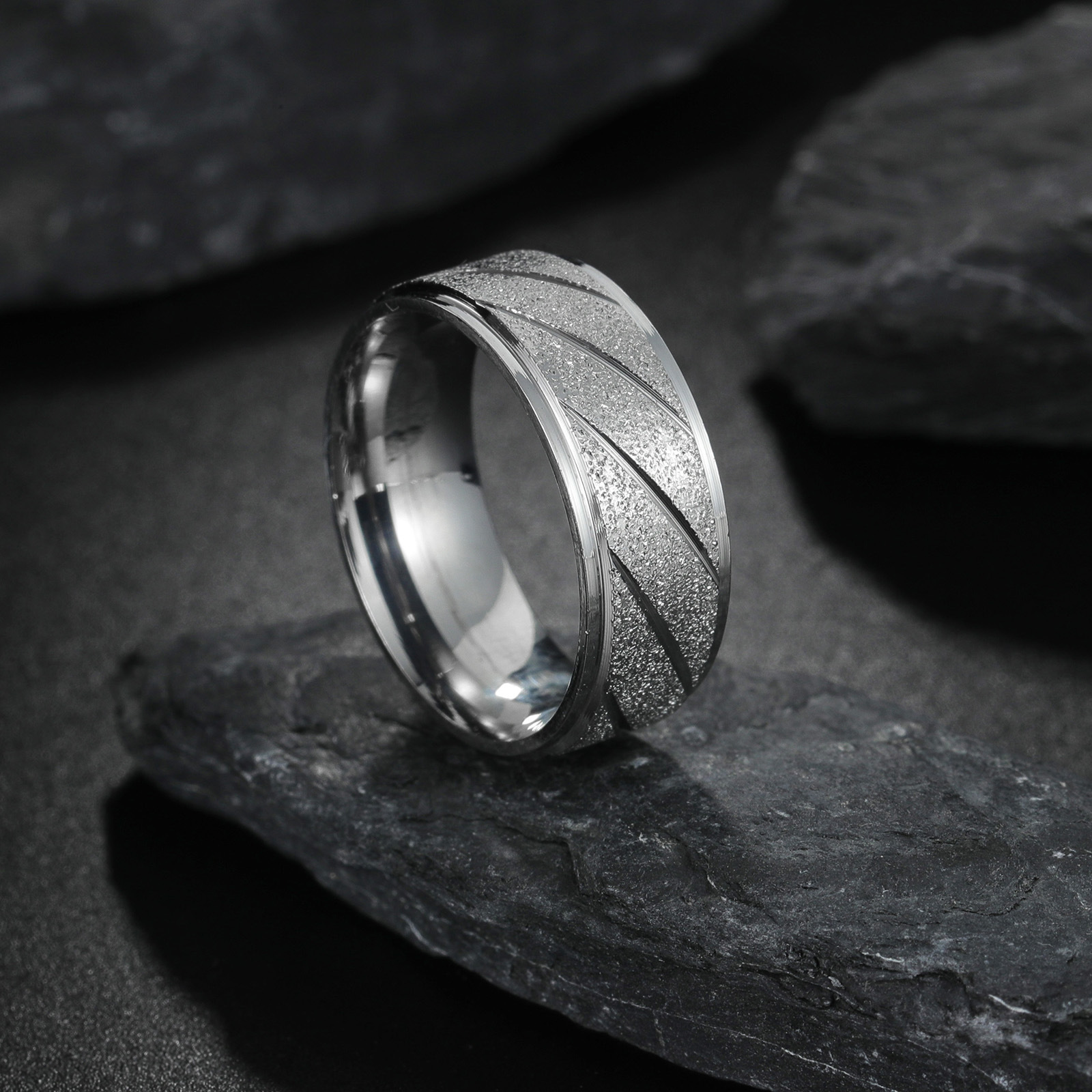 New matte bevel personalized design men's wedding ring simple fashion explosion_voghion.com