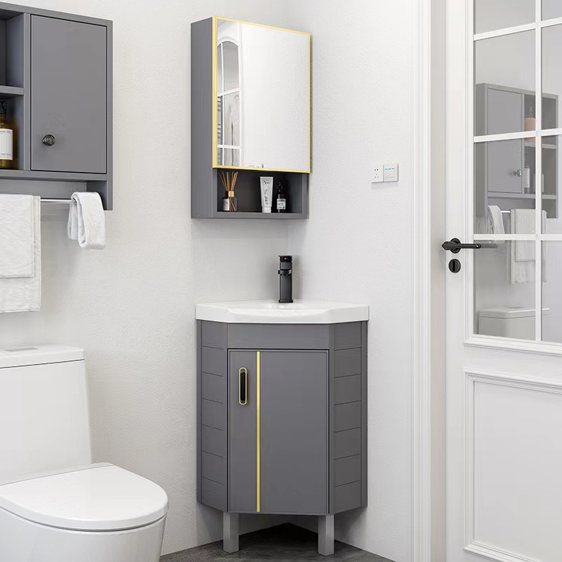 gabinete de baño de aluminio espacial tipo piso combinado tipo pequeño baño lavabo de triángulo lavabo esquina lavabo