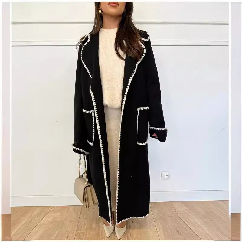 Women's Clothing autumn and winter popular warm long sleeved lapel ladies woolen lace up coat_voghion.com