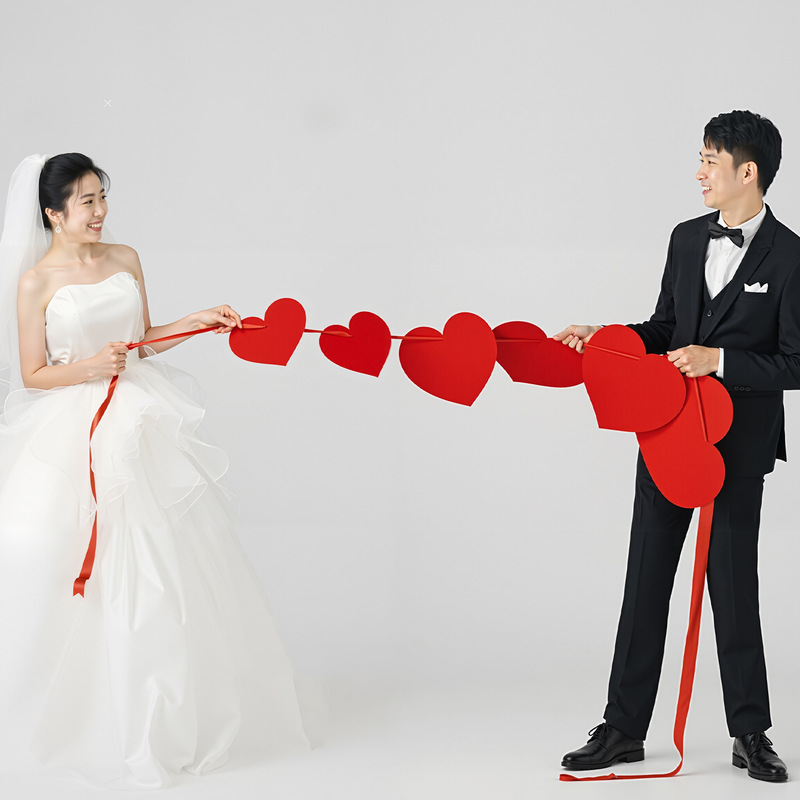 Wedding and Engagement Photo Props, Creative Items for Marriage Registration Photography, Wedding Decorations, Outdoor Shooting Props, Double Happiness Character, Heart-Shaped Strips