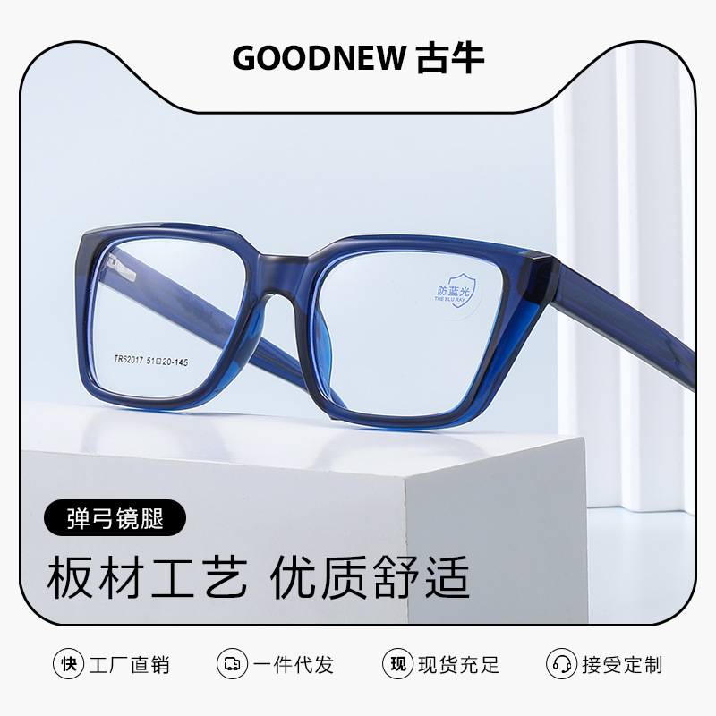 外贸新款TR90防蓝光眼镜高级感可配度数电脑手机防辐射扁针眼镜框