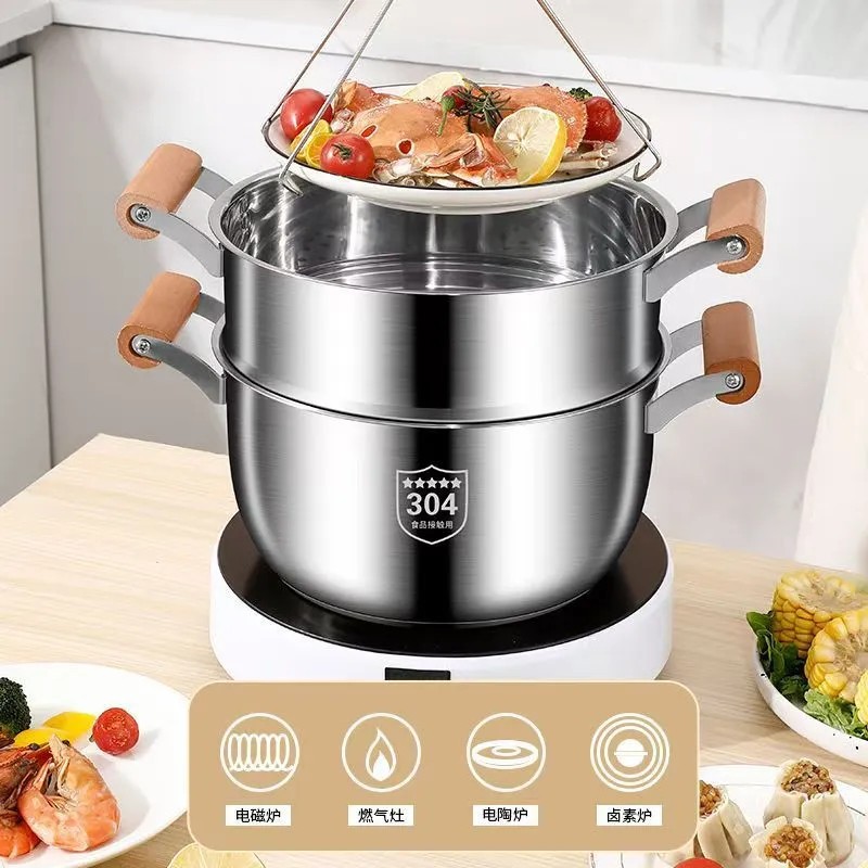 316 olla de sopa de acero inoxidable engrosamiento hogar sin recubrimiento olla de avena olla de cocina estufa de gas binaural cocina de inducción
