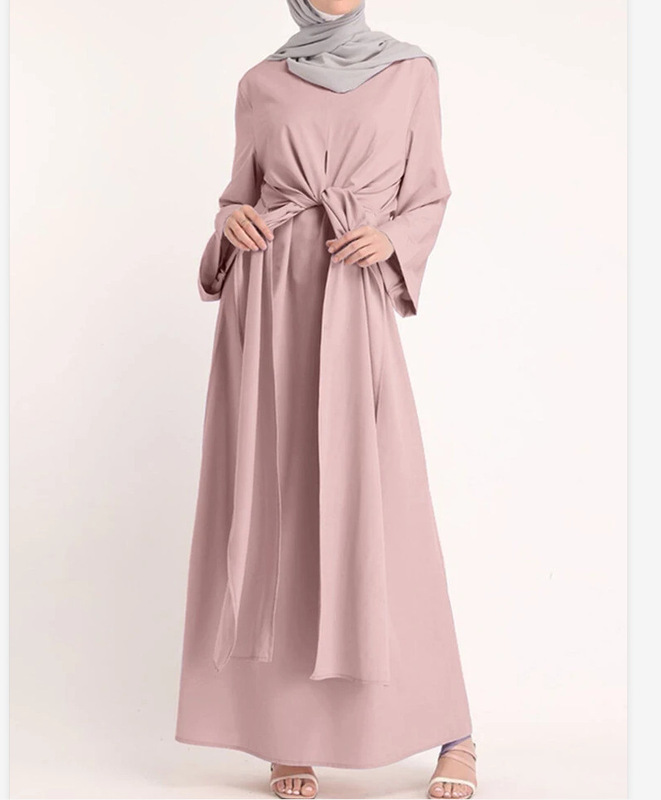 In Stock 2022 New Style Long Dress Retro Solid Color Elegant Commuter High-Waisted Pullover Dress