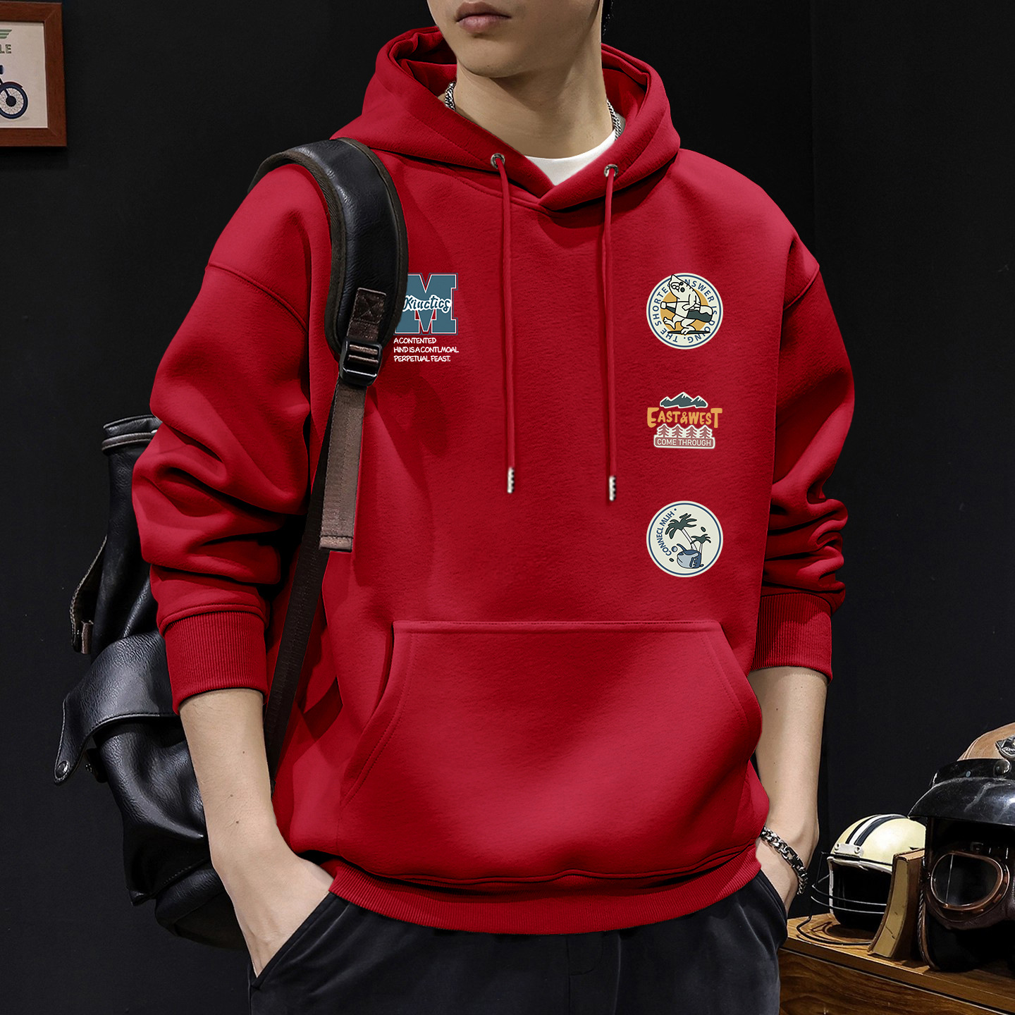 Suéter masculino primavera y otoño cuello redondo chaqueta de manga larga marca de moda americana impresión deportiva juvenil chaqueta pesada