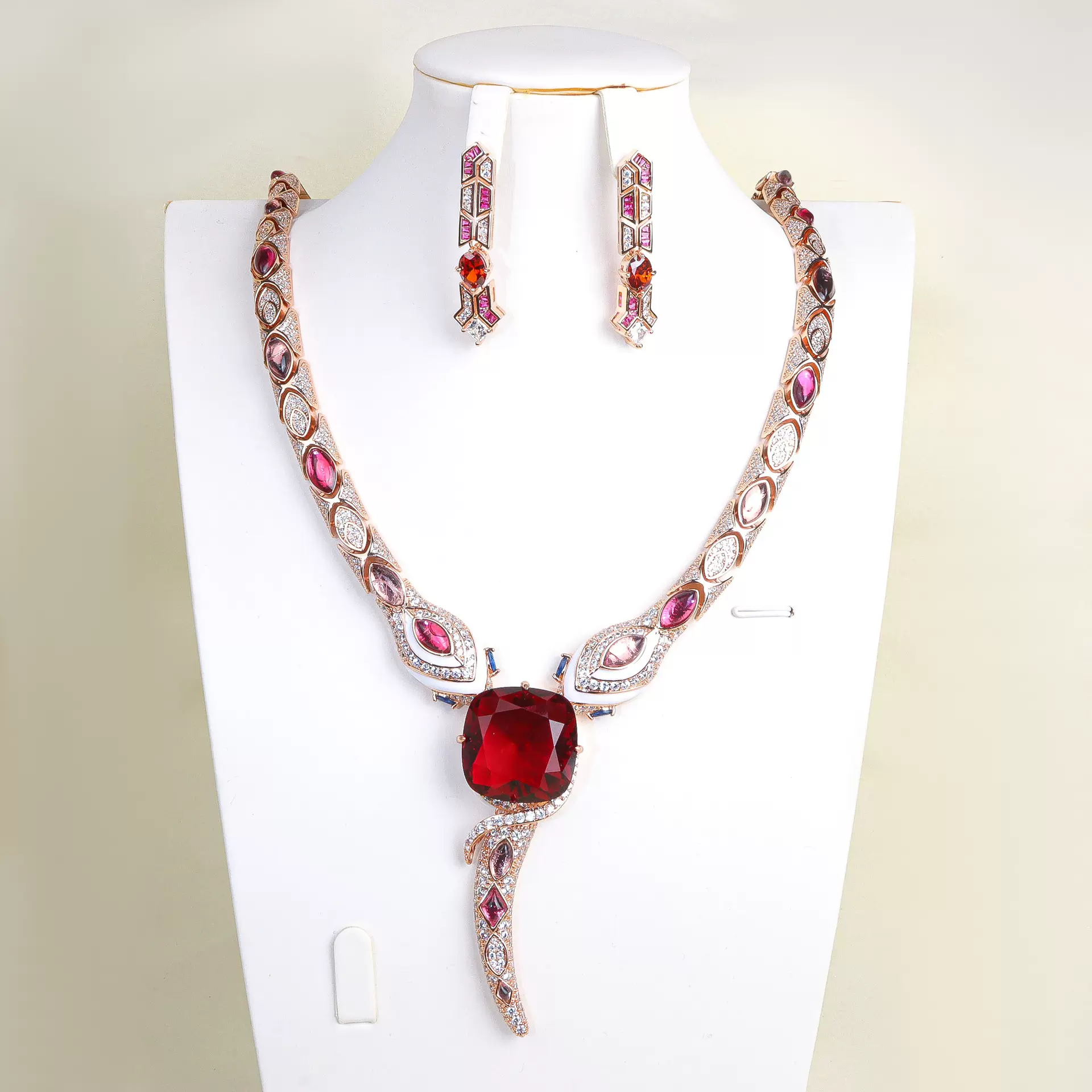 欧美跨境气质蛇蛇系列镶锆石项链大气复古轻奢款锁骨链新款套装女